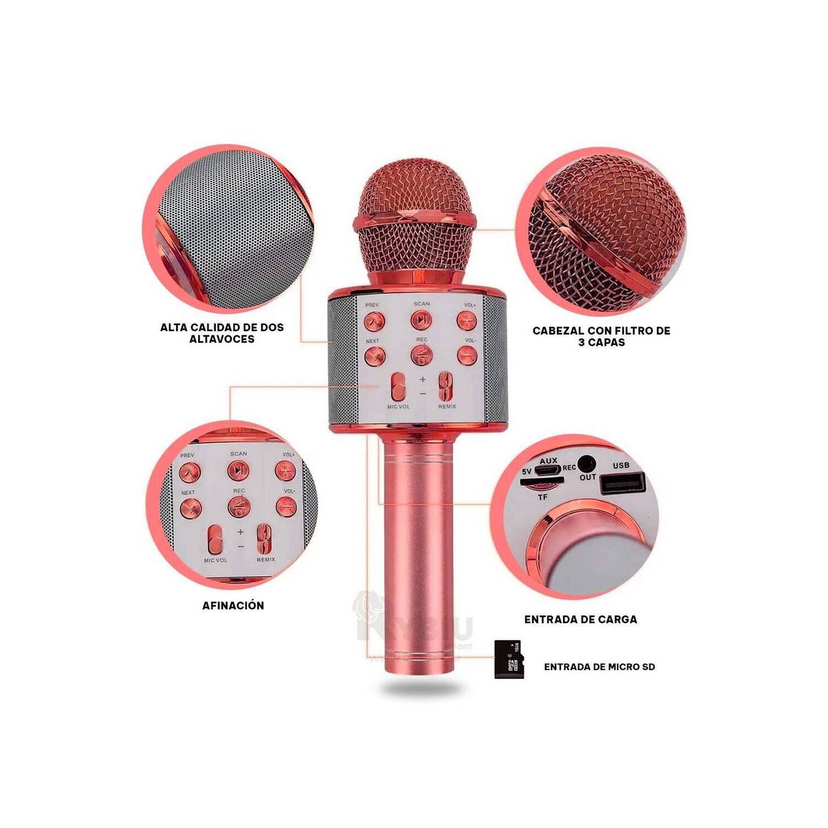 GENERICO - Microfono Bluetooh Karaoke Inalambrico Parlante Itelsistem GUINDA