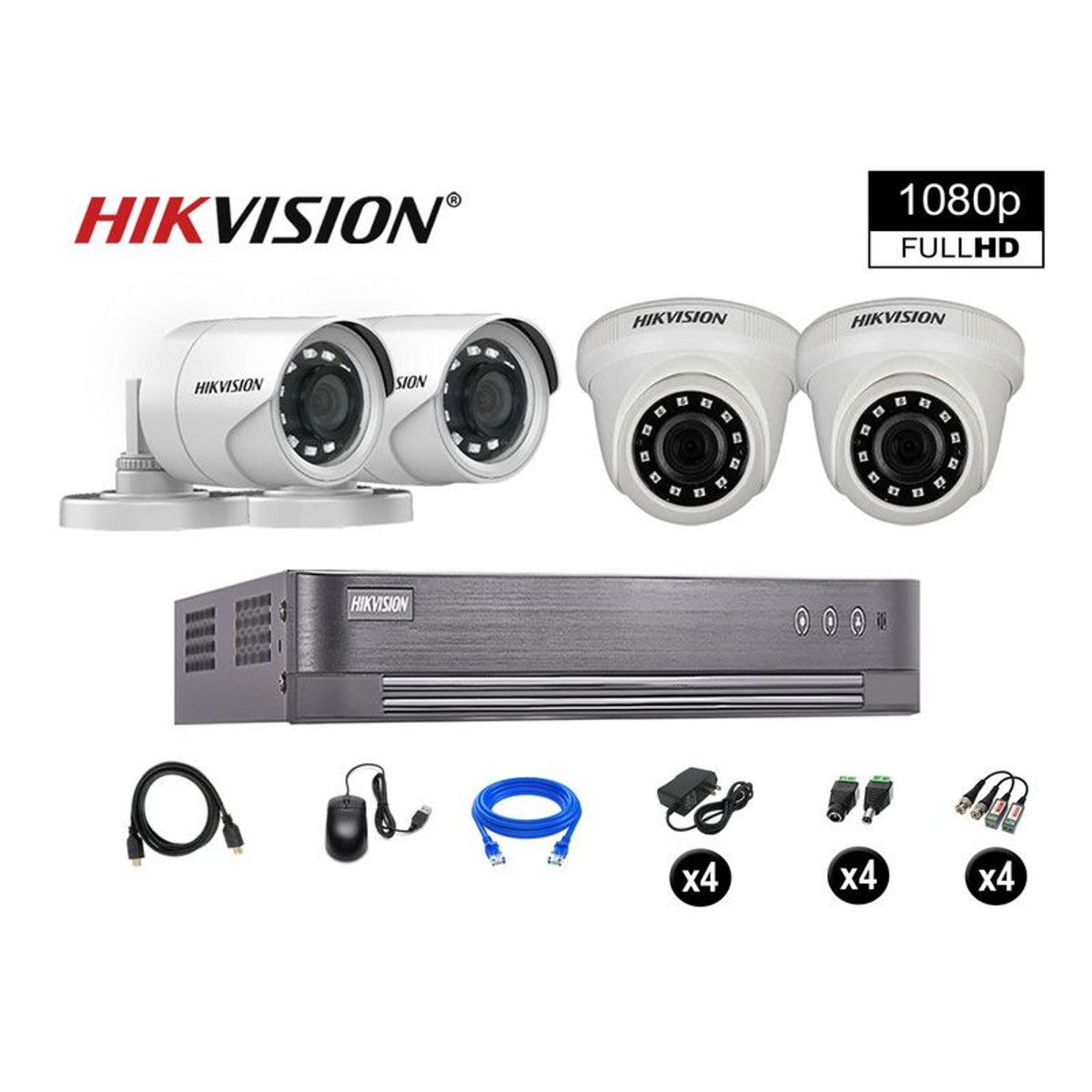 HIKVISION - CÁMARAS SEGURIDAD KIT 4 FULL HD VIGILANCIA 1080P + CABLE HDMI