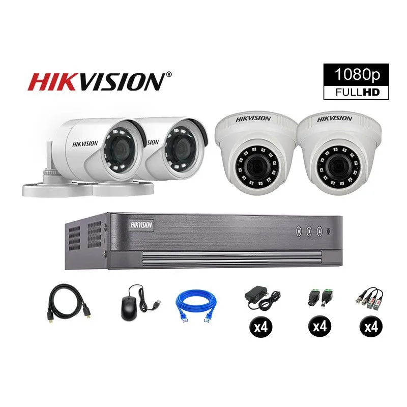 HIKVISION - CÁMARAS SEGURIDAD KIT 4 FULL HD VIGILANCIA 1080P + CABLE HDMI