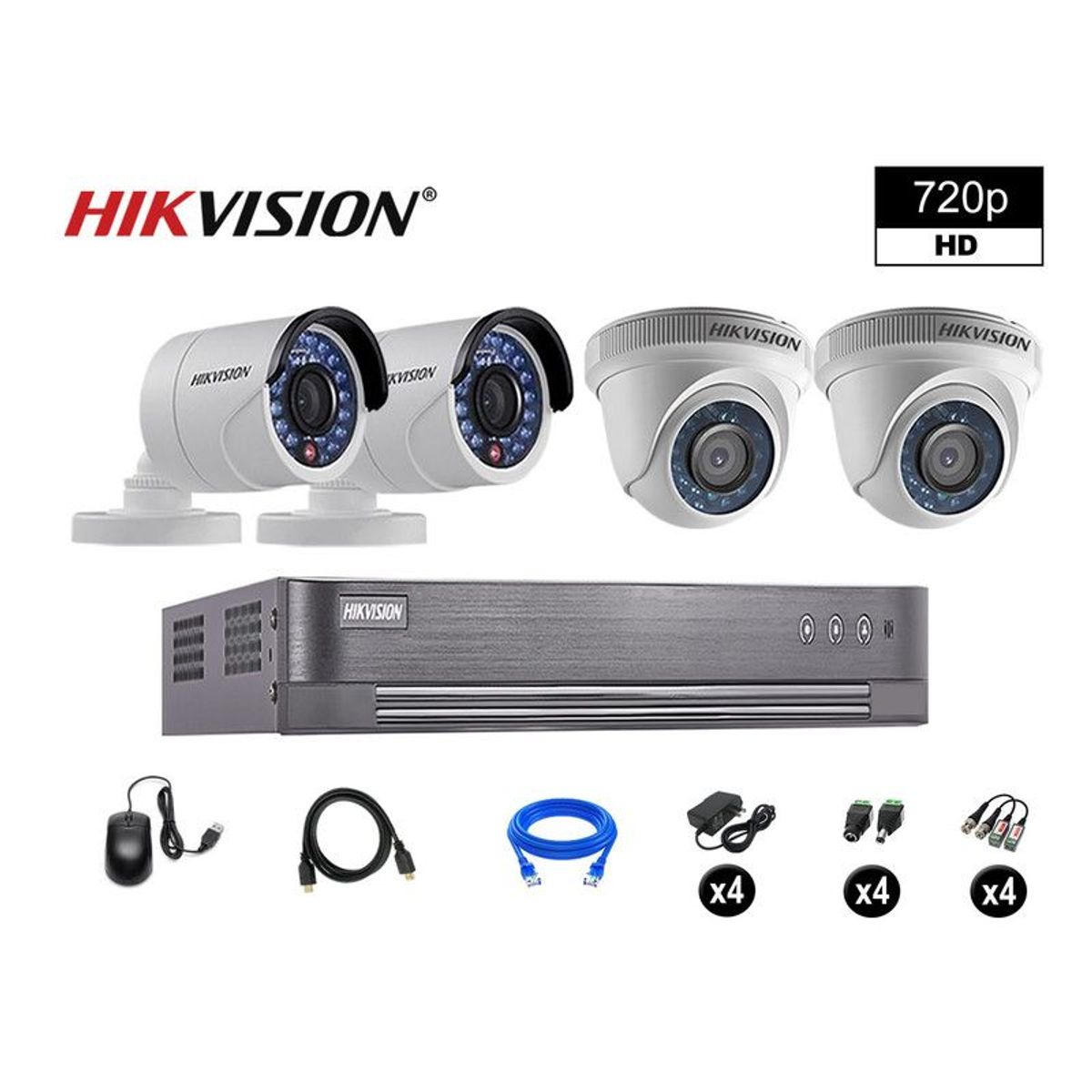 HIKVISION - CÁMARAS SEGURIDAD KIT 4 HD 720P VIGILANCIA + CABLE HDMI P2P