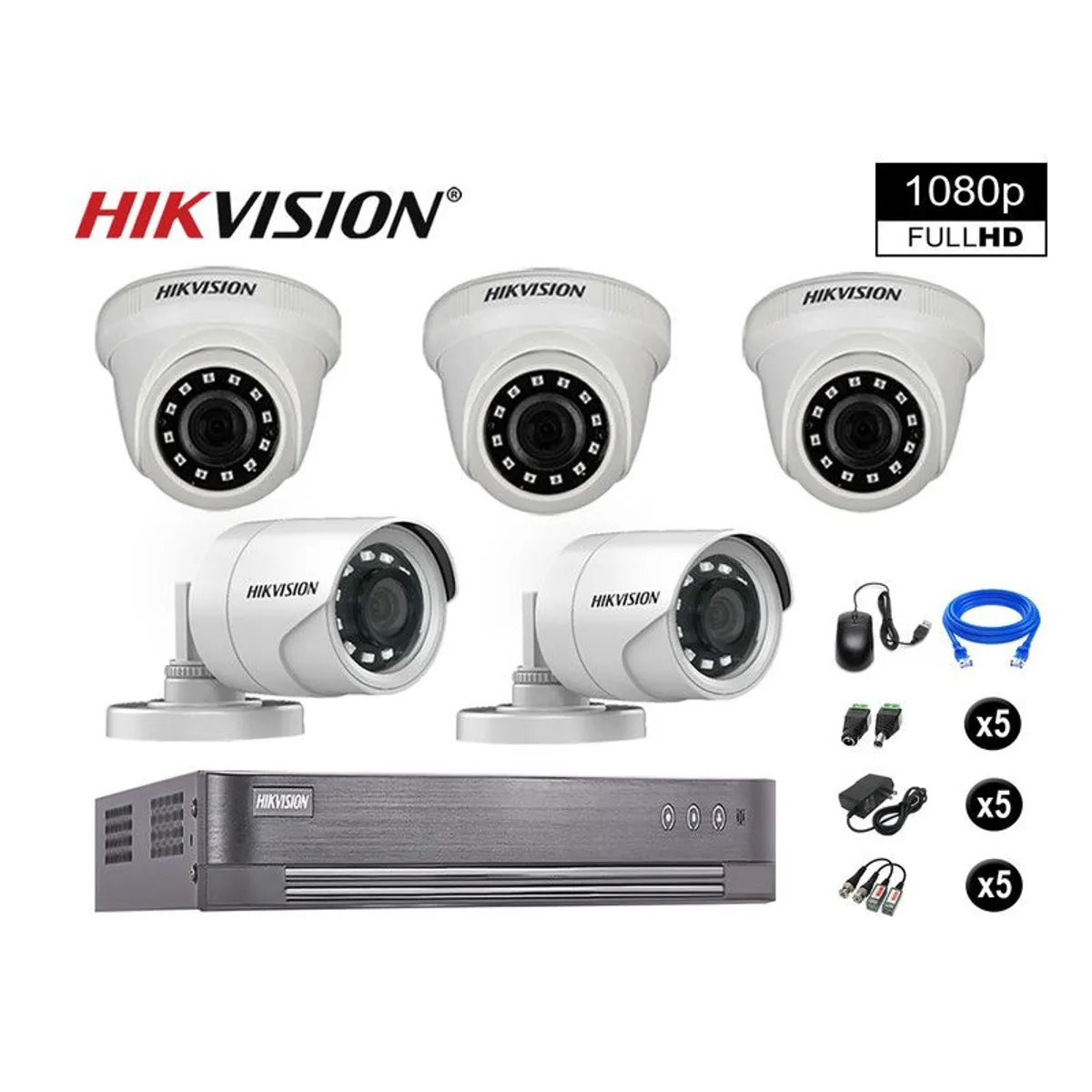 CÁMARAS SEGURIDAD KIT 5 FULL HD VIGILANCIA 1080P + CABLE HDMI, marca Hikvision - Foto Principal