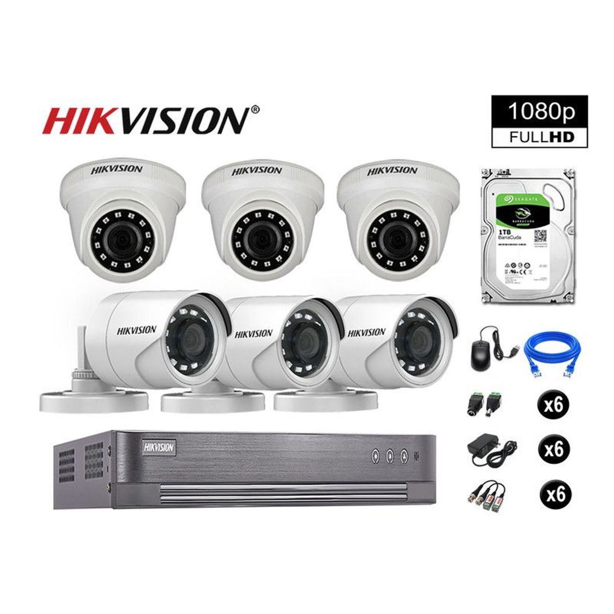 HIKVISION - CÁMARAS SEGURIDAD KIT 6 FULL HD VIGILANCIA 1080P + DISCO 1TB