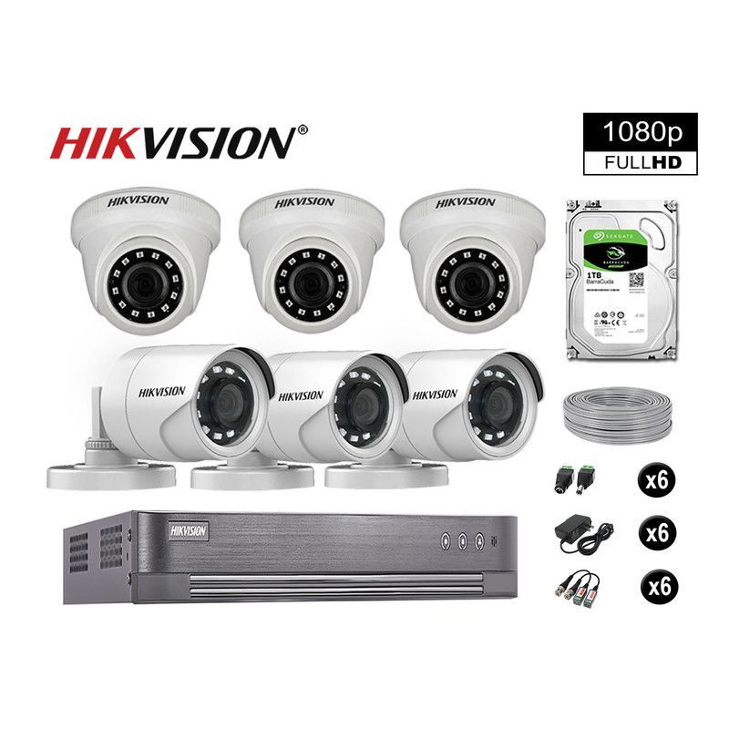 HIKVISION - CÁMARAS SEGURIDAD KIT 6 FULL HD VIGILANCIA 1080P + DISCO 1TB COMPLETO