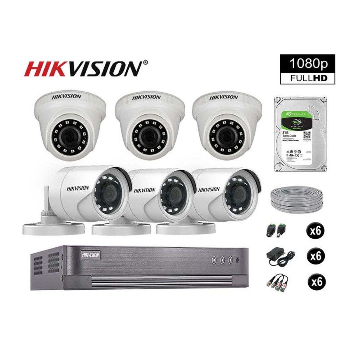HIKVISION - CÁMARAS SEGURIDAD KIT 6 FULL HD VIGILANCIA 1080P + DISCO 2TB COMPLETO