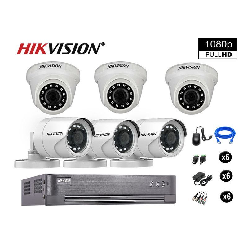 HIKVISION - CÁMARAS SEGURIDAD KIT 6 FULL HD VIGILANCIA 1080P + CABLE HDMI