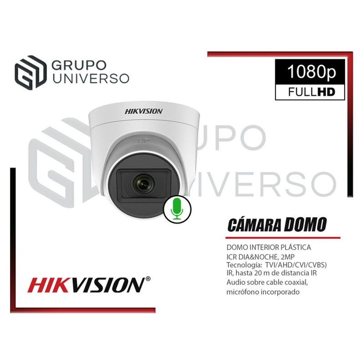 HIKVISION - CÁMARAS SEGURIDAD KIT 4 HD 720P VIGILANCIA + DISCO 2TB 1 CAMARA AUDIO