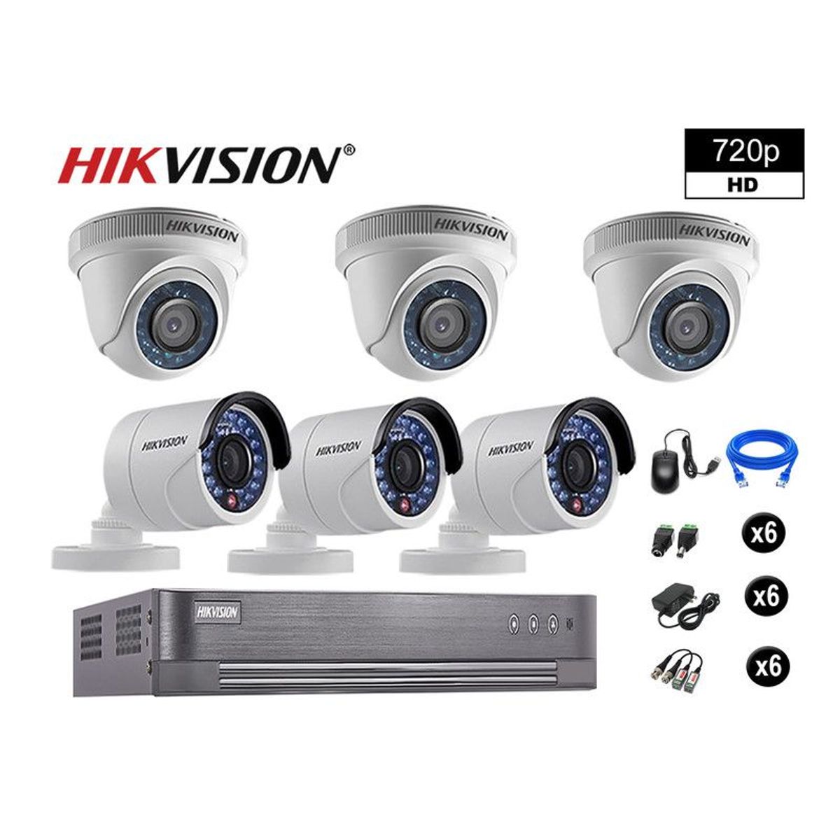 HIKVISION - CÁMARAS SEGURIDAD KIT 6 HD 720P VIGILANCIA + CABLE HDMI P2P