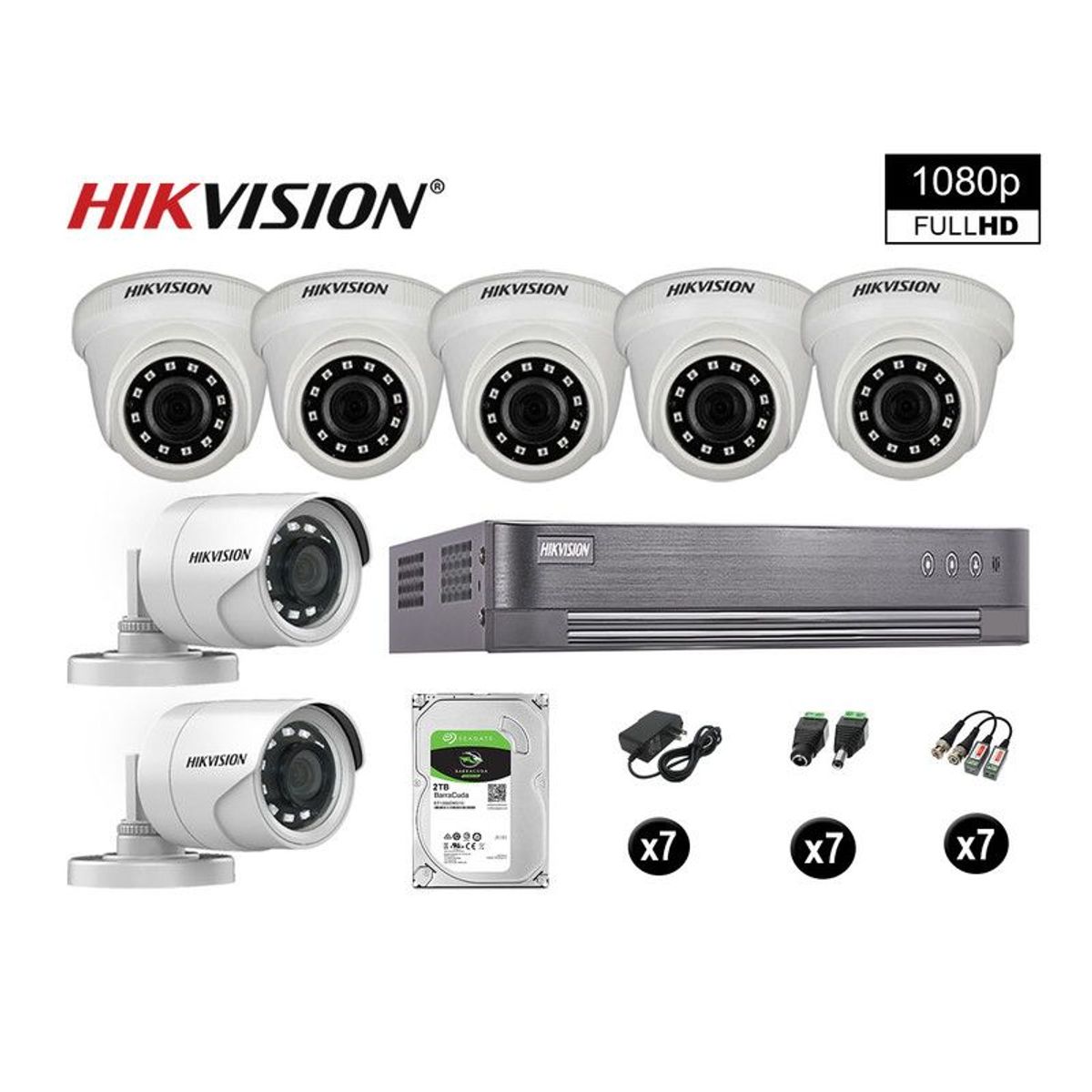 HIKVISION - CÁMARAS SEGURIDAD KIT 7 FULL HD VIGILANCIA 1080P DISCO 2TB P2P
