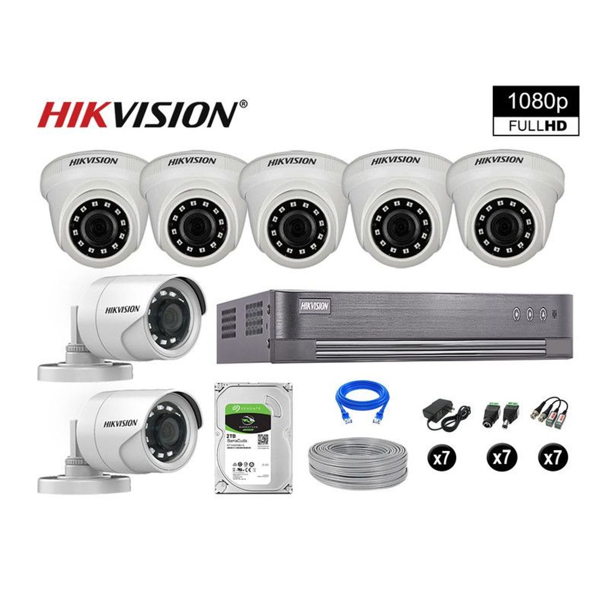 HIKVISION - CÁMARAS SEGURIDAD KIT 7 FULL HD VIGILANCIA 1080P + DISCO 2TB COMPLETO