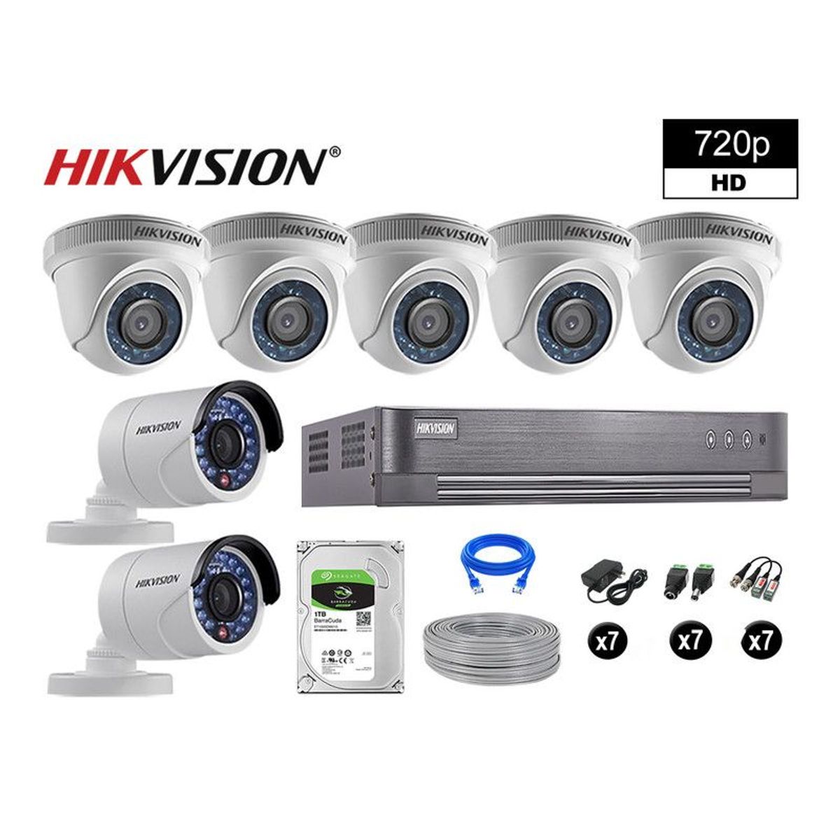 HIKVISION - CÁMARAS SEGURIDAD KIT 7 HD 720P VIGILANCIA + DISCO 1TB COMPLETO P2P