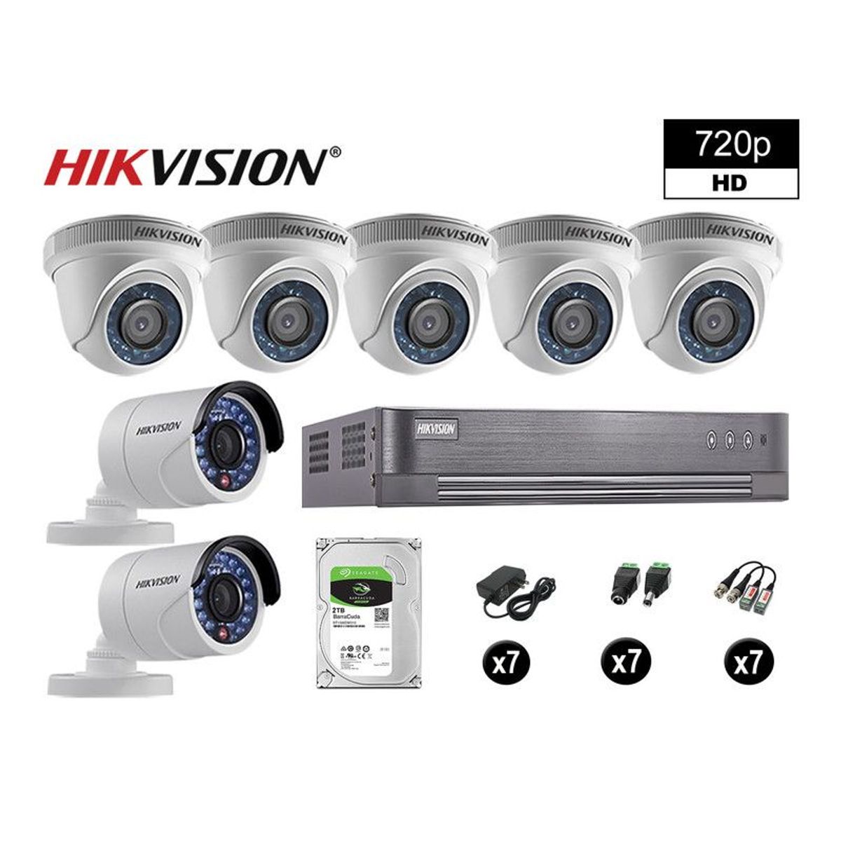 HIKVISION - CÁMARAS SEGURIDAD KIT 7 HD 720P VIGILANCIA + DISCO 2TB P2P HDMI