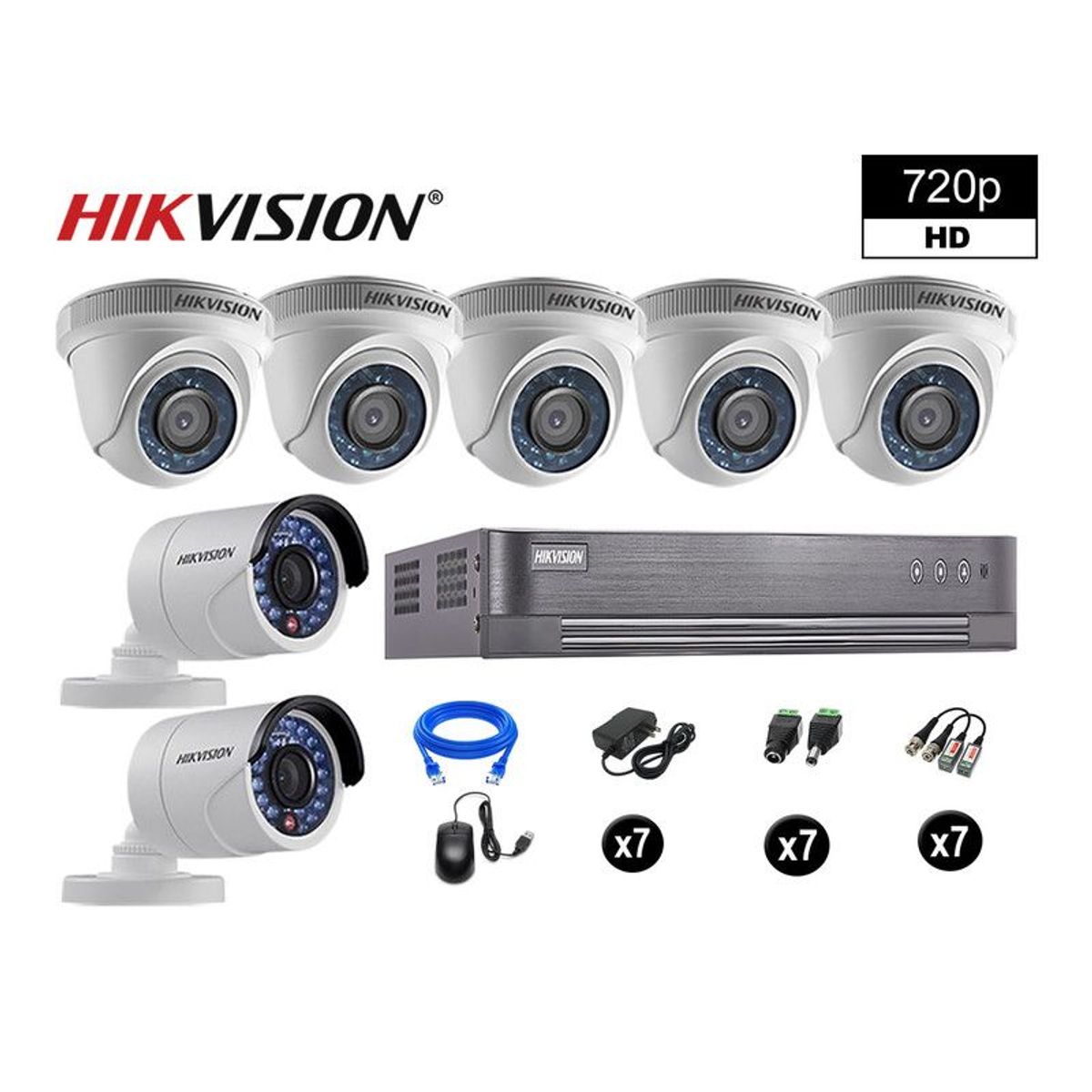 HIKVISION - CÁMARAS SEGURIDAD KIT 7 HD 720P VIGILANCIA + CABLE HDMI P2P