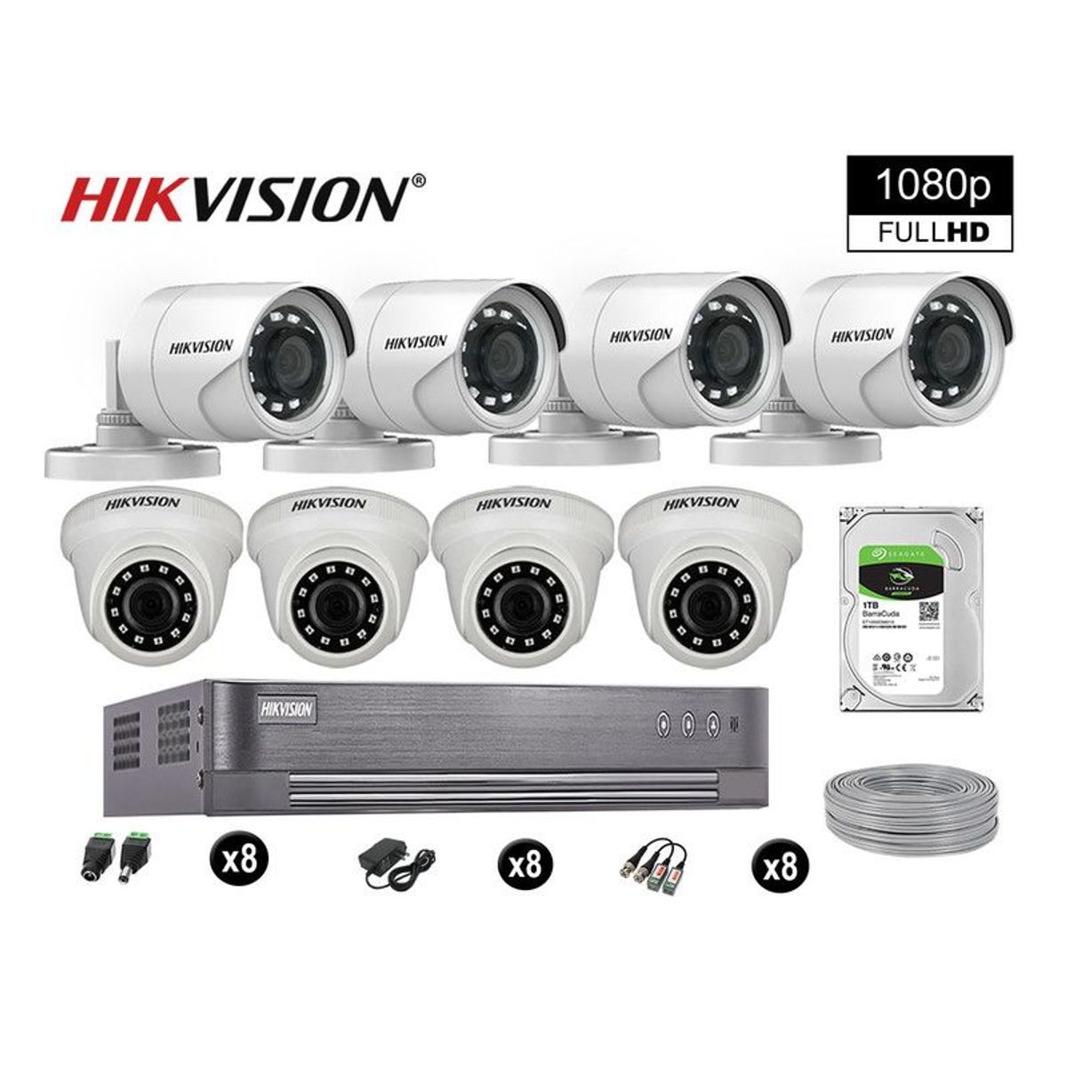 HIKVISION - CÁMARAS SEGURIDAD KIT 8 FULL HD VIGILANCIA 1080P + DISCO 1TB COMPLETO