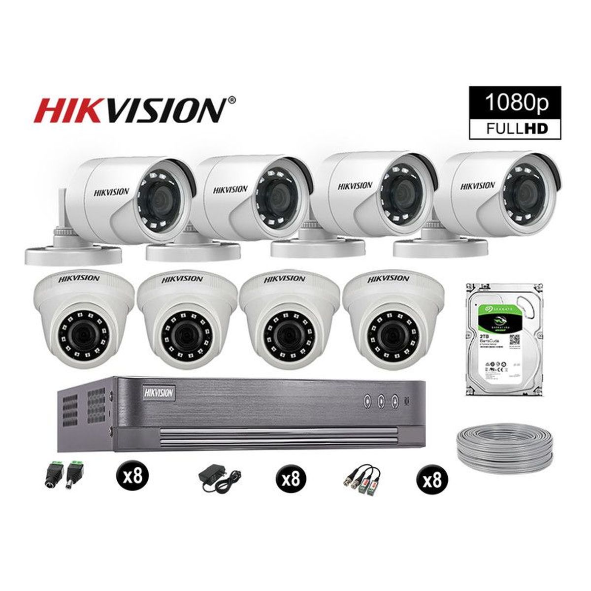 HIKVISION - CÁMARAS SEGURIDAD KIT 8 FULL HD VIGILANCIA 1080P + DISCO 2TB COMPLETO