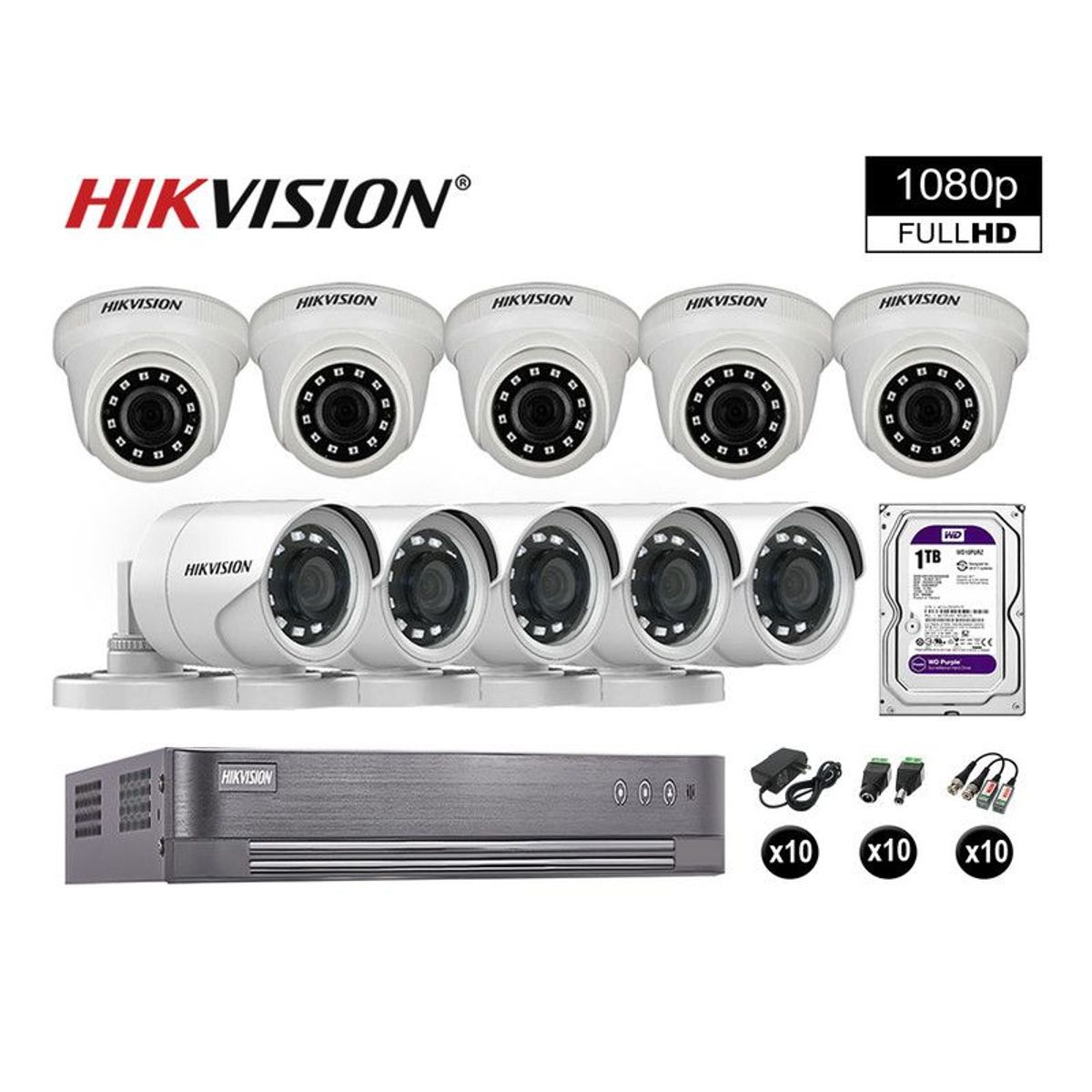 HIKVISION - CÁMARAS SEGURIDAD KIT 10 FULL HD VIGILANCIA 1080P + DISCO 1TB