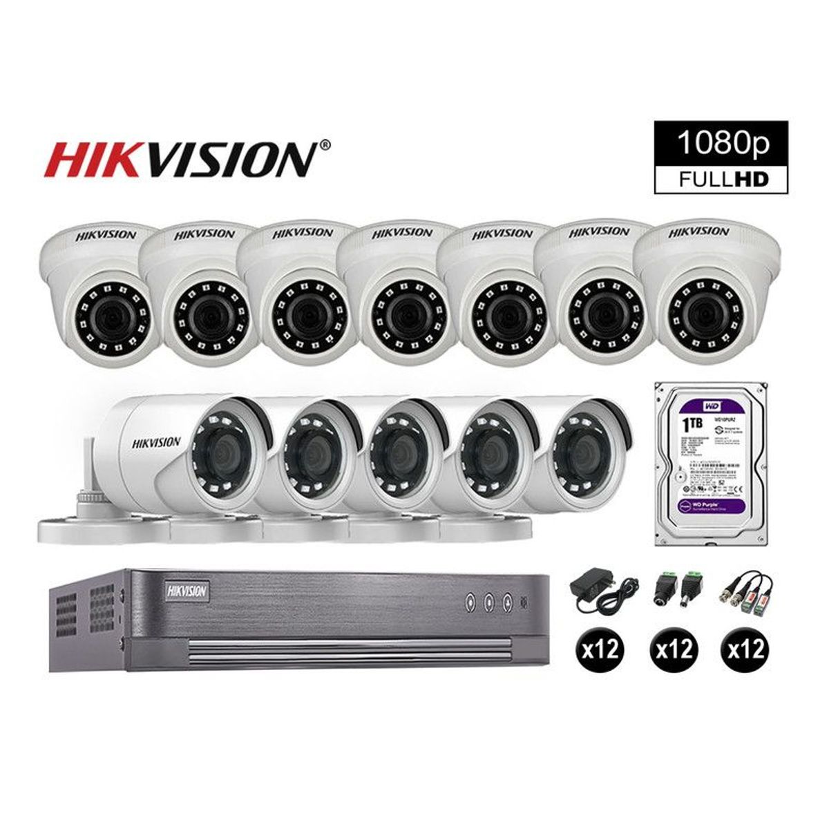 HIKVISION - CÁMARAS SEGURIDAD KIT 12 FULL HD VIGILANCIA 1080P + DISCO 1TB
