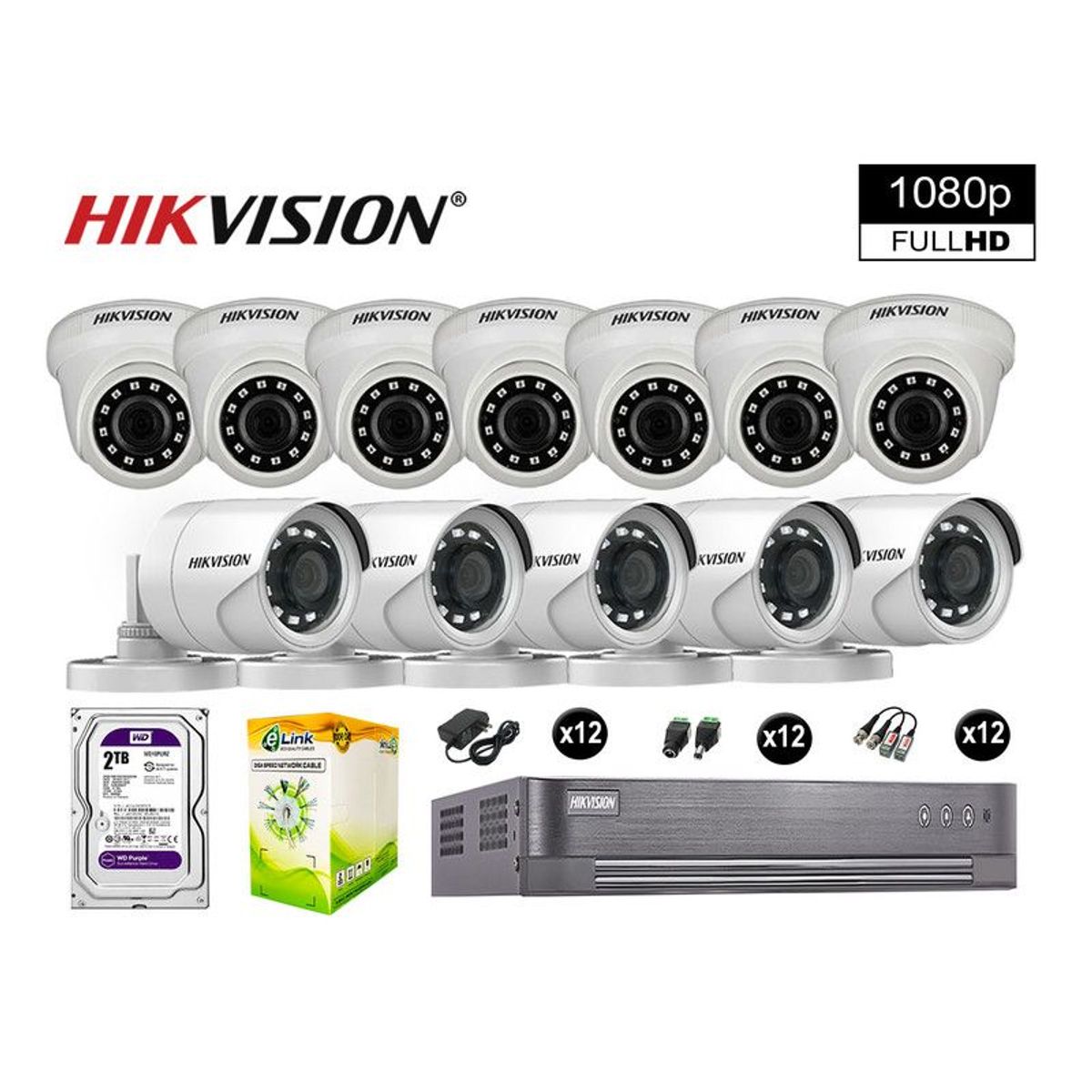 HIKVISION - CÁMARAS SEGURIDAD KIT 12 FULL HD VIGILANCIA 1080P + DISCO 2TB COMPLETO
