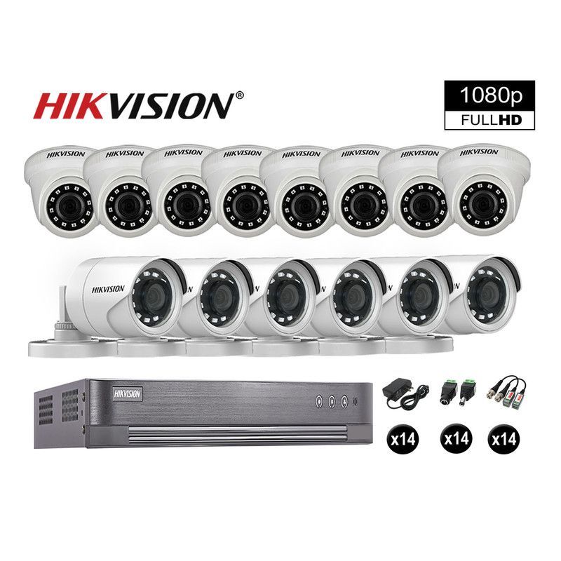 HIKVISION - CÁMARAS SEGURIDAD KIT 14 FULL HD VIGILANCIA 1080P + CABLE HDMI