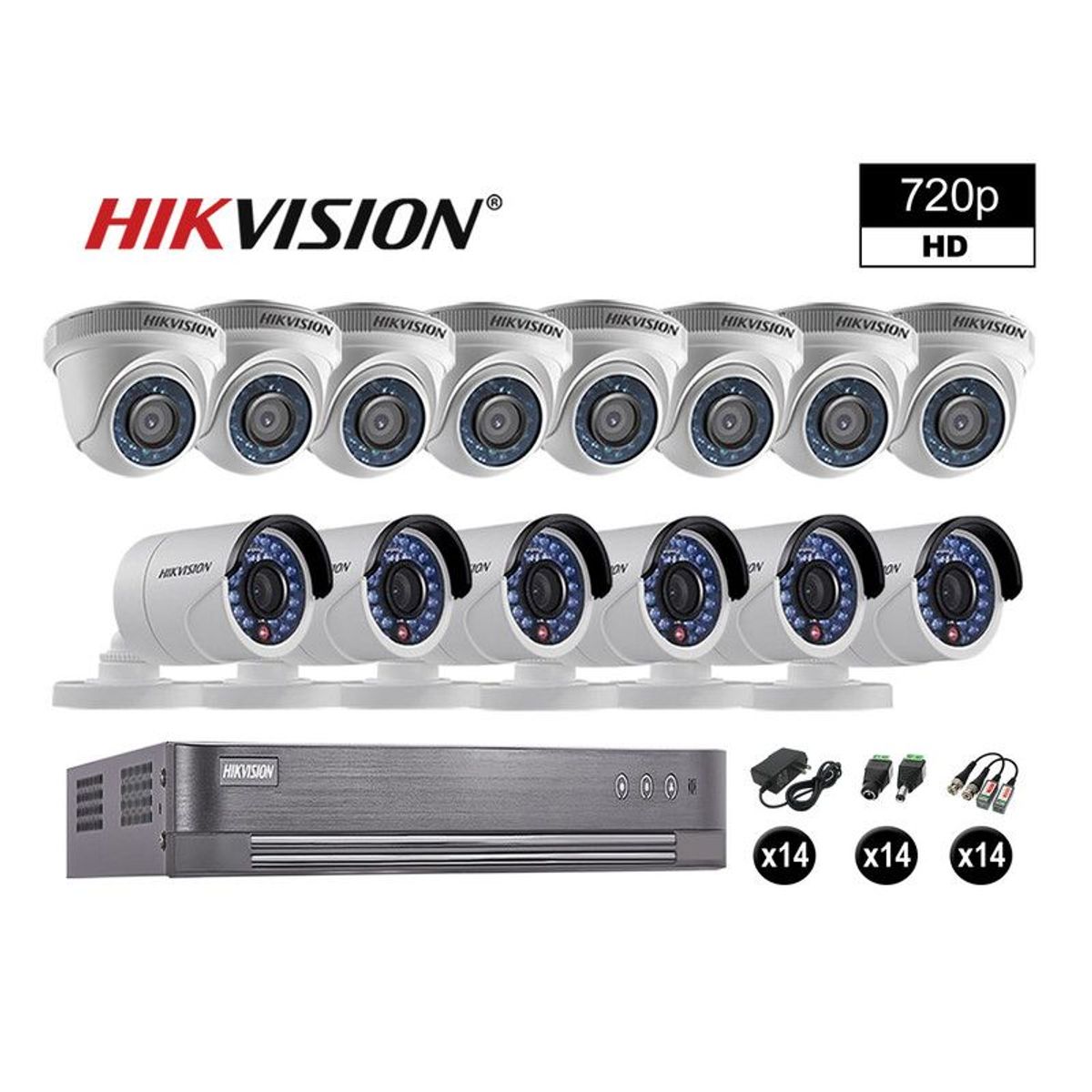 HIKVISION - CÁMARAS SEGURIDAD KIT 14 HD 720P VIGILANCIA + CABLE HDMI P2P
