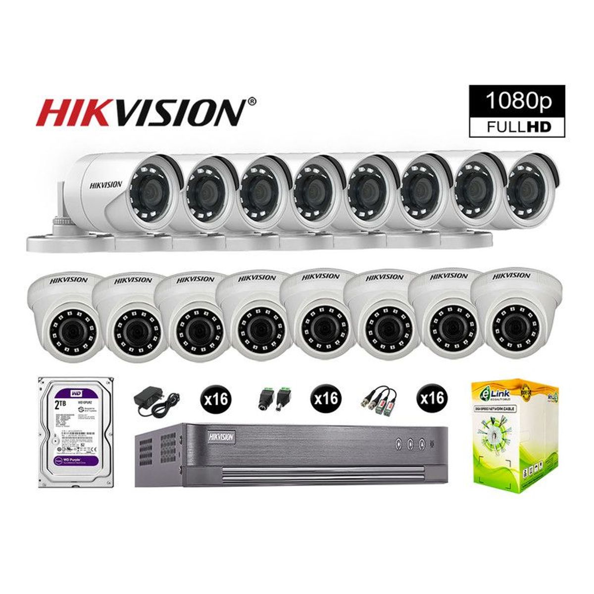 HIKVISION - CÁMARAS SEGURIDAD KIT 16 FULL HD VIGILANCIA 1080P + DISCO 2TB COMPLETO