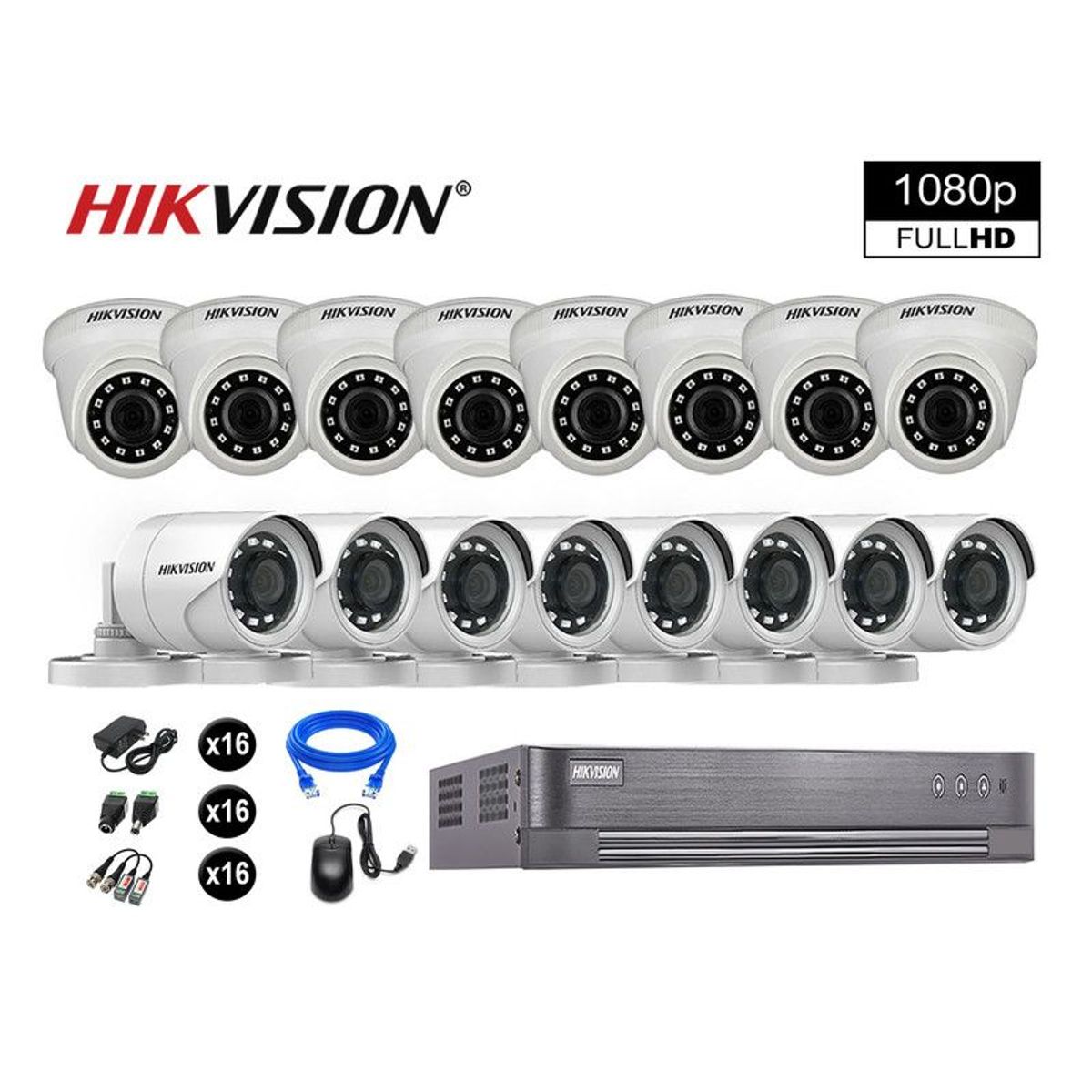 HIKVISION - CÁMARAS SEGURIDAD KIT 16 FULL HD VIGILANCIA 1080P + CABLE HDMI