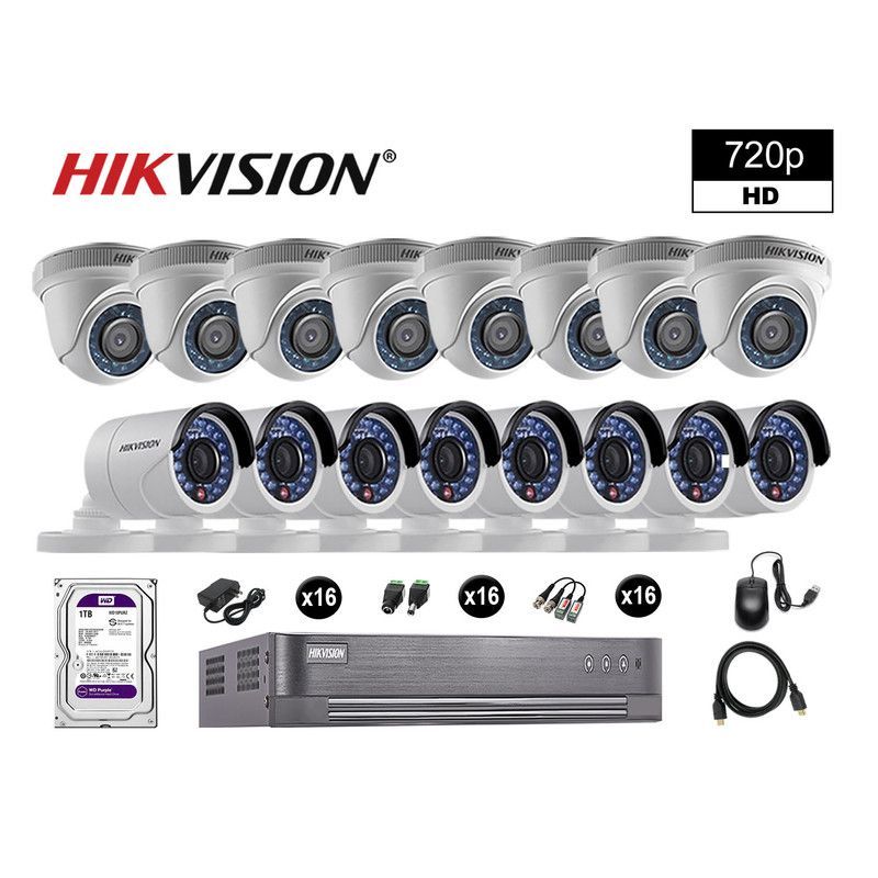 HIKVISION - CÁMARAS SEGURIDAD KIT 16 HD 720P VIGILANCIA DISCO 1TB P2P HDMI