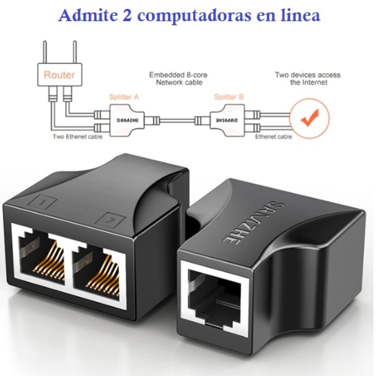 GENERICO - Adaptador de 1 a 2 Puertos de Cable de red Rj45