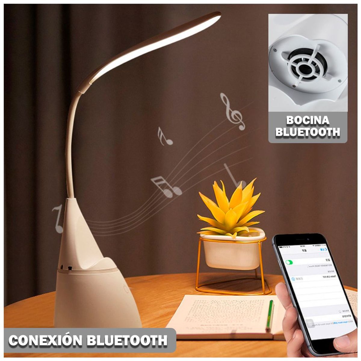 SASHIJA - Lámpara LED de Escritorio con Bluetooth Porta Celular Blanco Y52