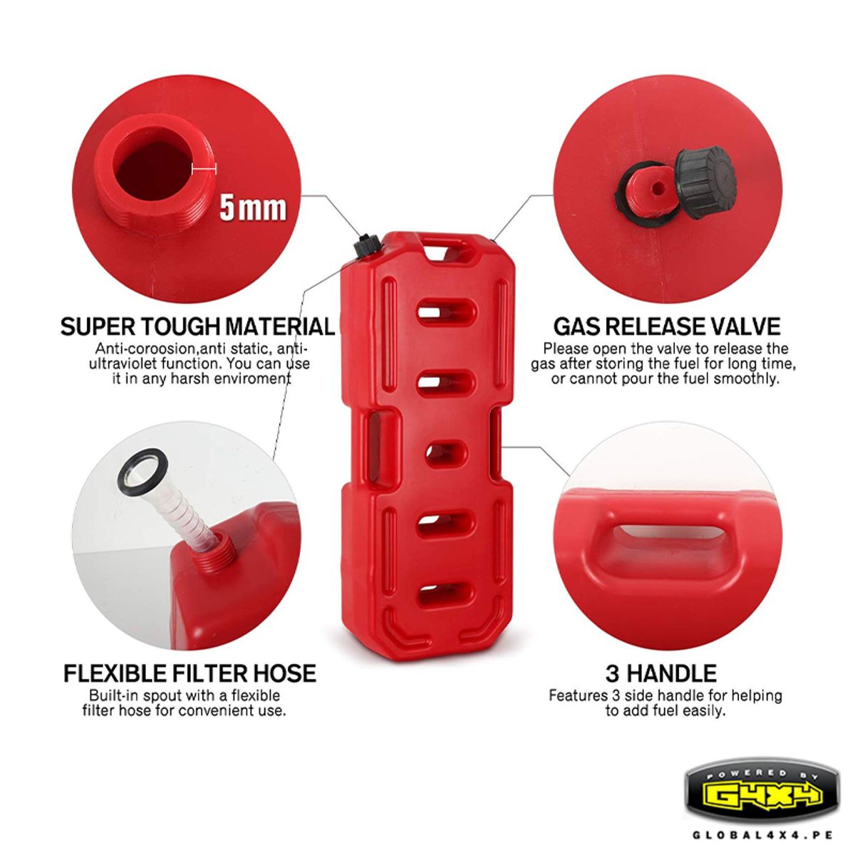 POWERED BY G4X4 GLOBAL 4 X 4 PE - GALONERA DE PLÁSTICO PARA COMBUSTIBLE DE 20 LITROS ROJA