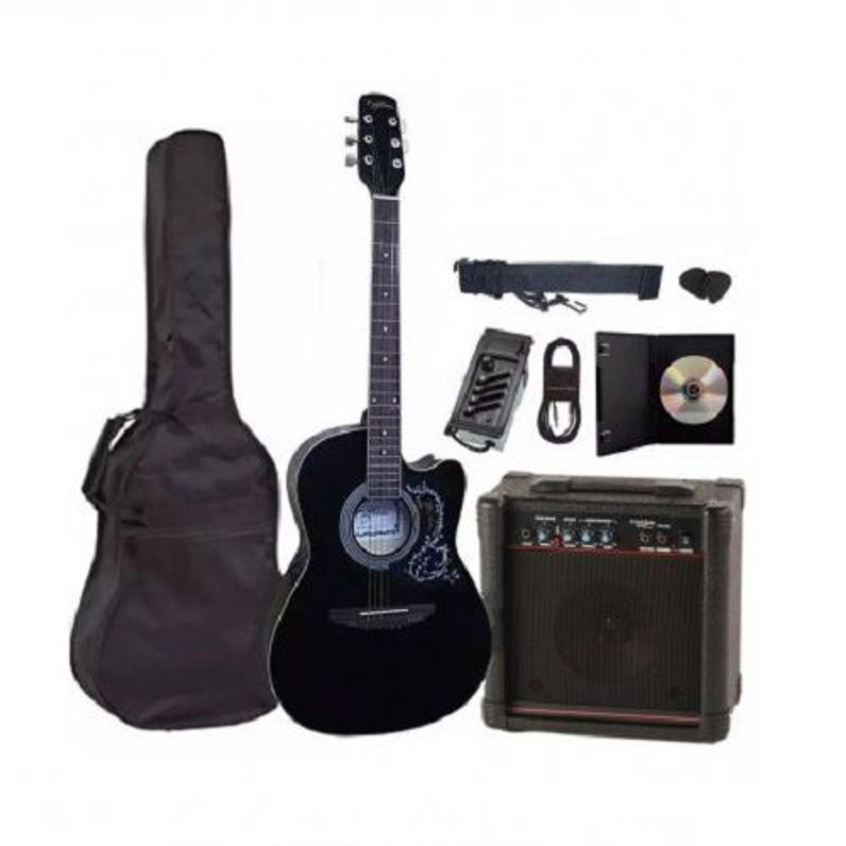 GENERICO - Pack de guitarra electroacústica con amplificador y accesorios.