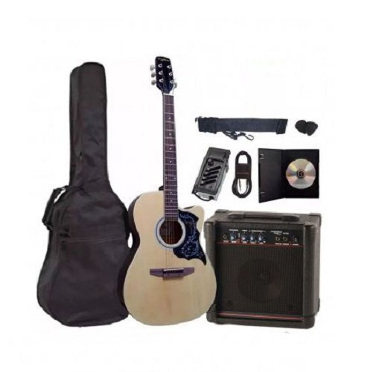 GENERICO - Pack de guitarra electroacústica con amplificador y accesorios.