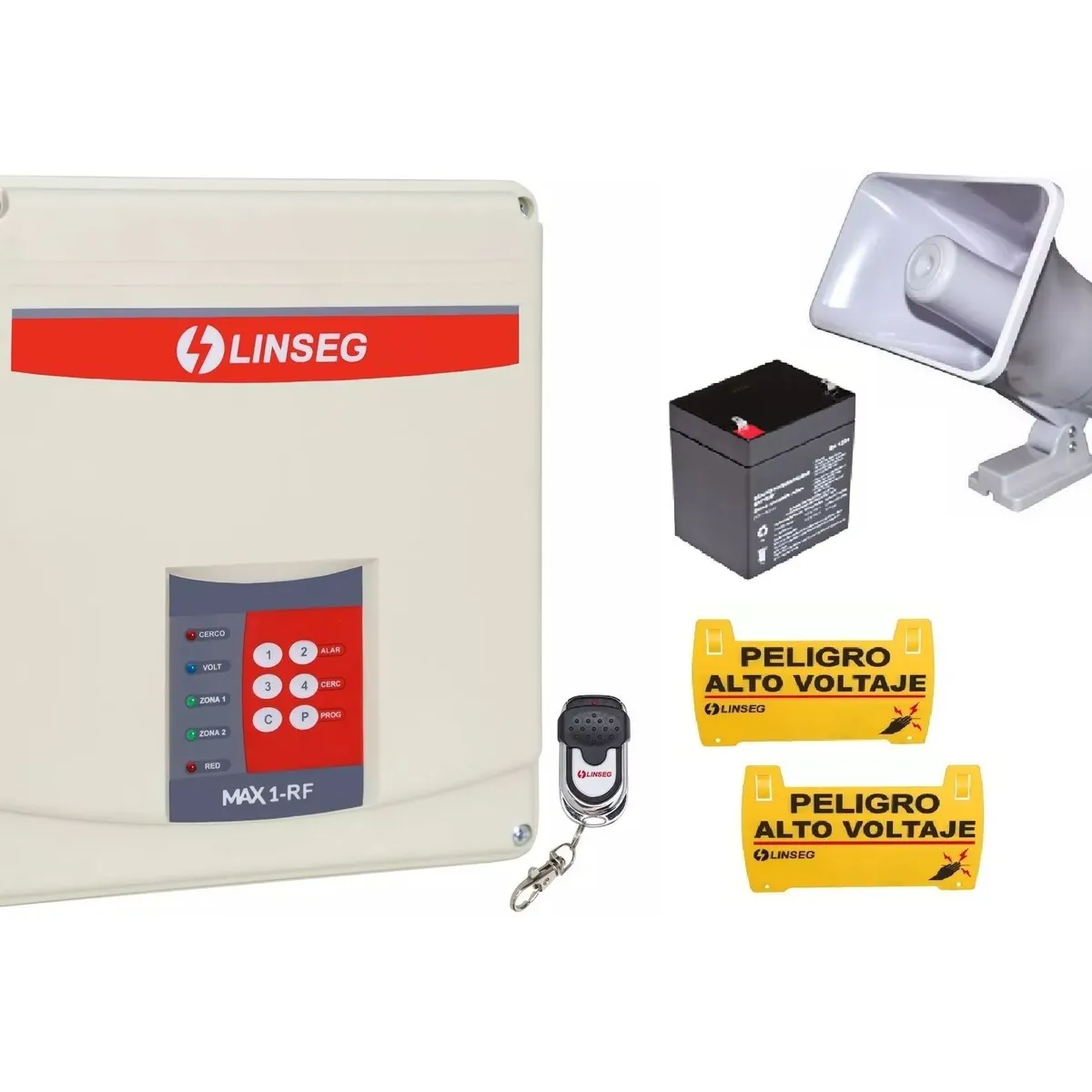 GENERICO - Kit Cerco Eléctrico-Sirena-alarma de alto voltaje Linseg MAX1-RF