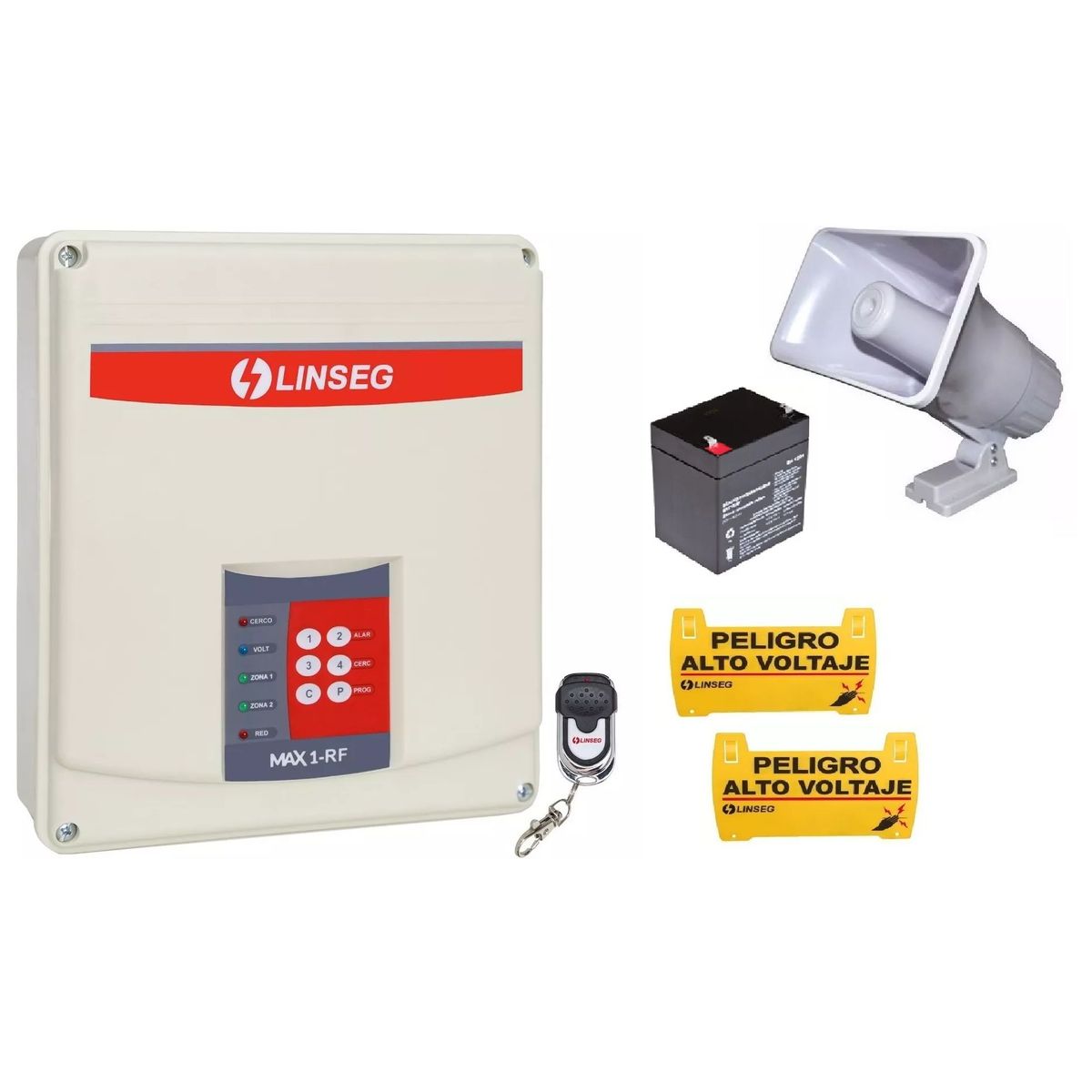 GENERICO - Kit Cerco Eléctrico-Sirena-alarma de alto voltaje Linseg MAX1-RF