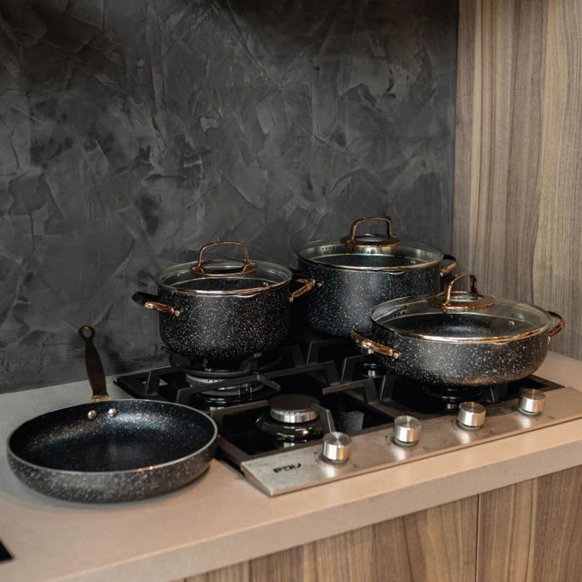KORKMAZ - Juego de Ollas 7 Piezas Rose Gold Galaski Korkmaz