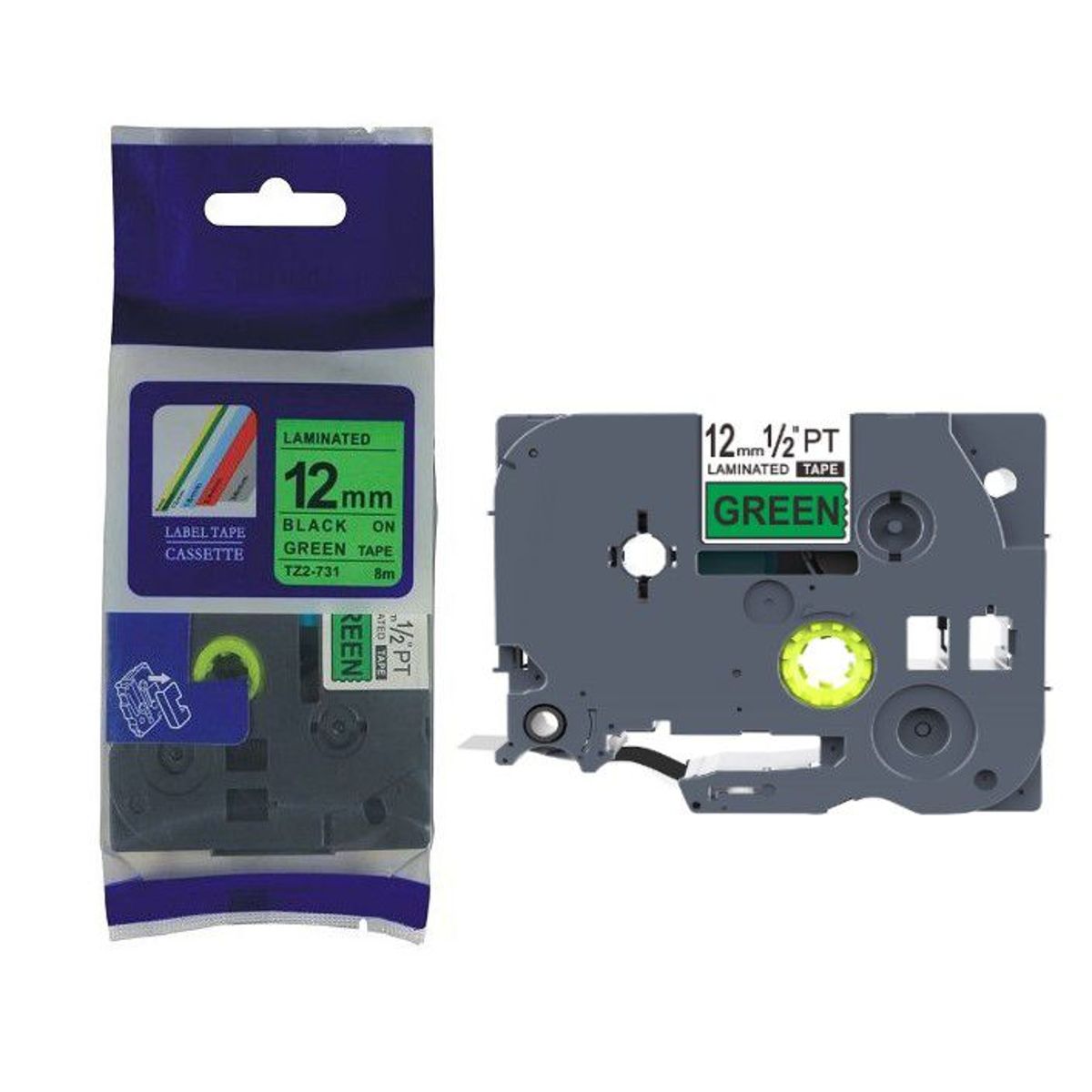 GENERICO - CINTA COMPATIBLE BROTHER P-TOUCH TZE- 731 12mm NEGRO/ VERDE
