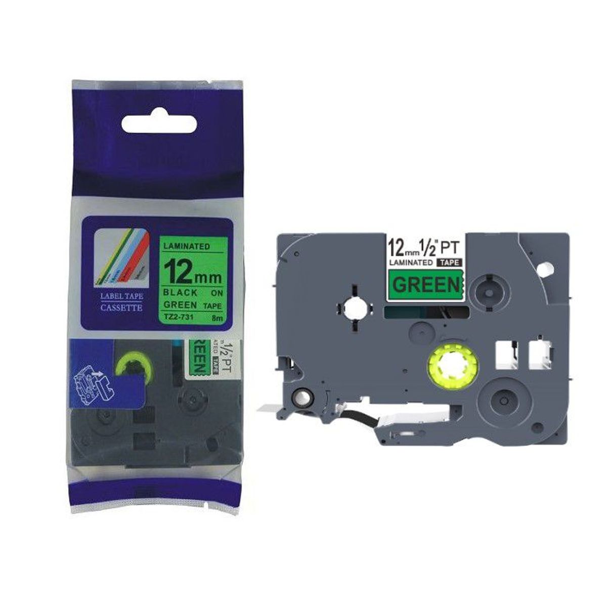 GENERICO - CINTA COMPATIBLE BROTHER P-TOUCH TZE- 731 12mm NEGRO/ VERDE