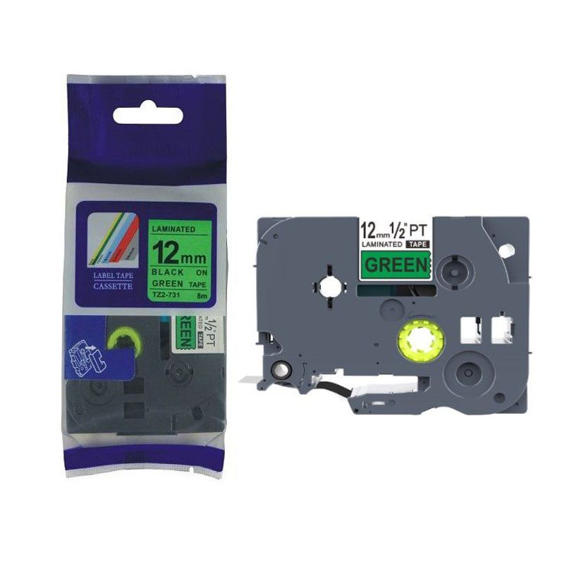 GENERICO - CINTA COMPATIBLE BROTHER P-TOUCH TZE- 731 12mm NEGRO/ VERDE