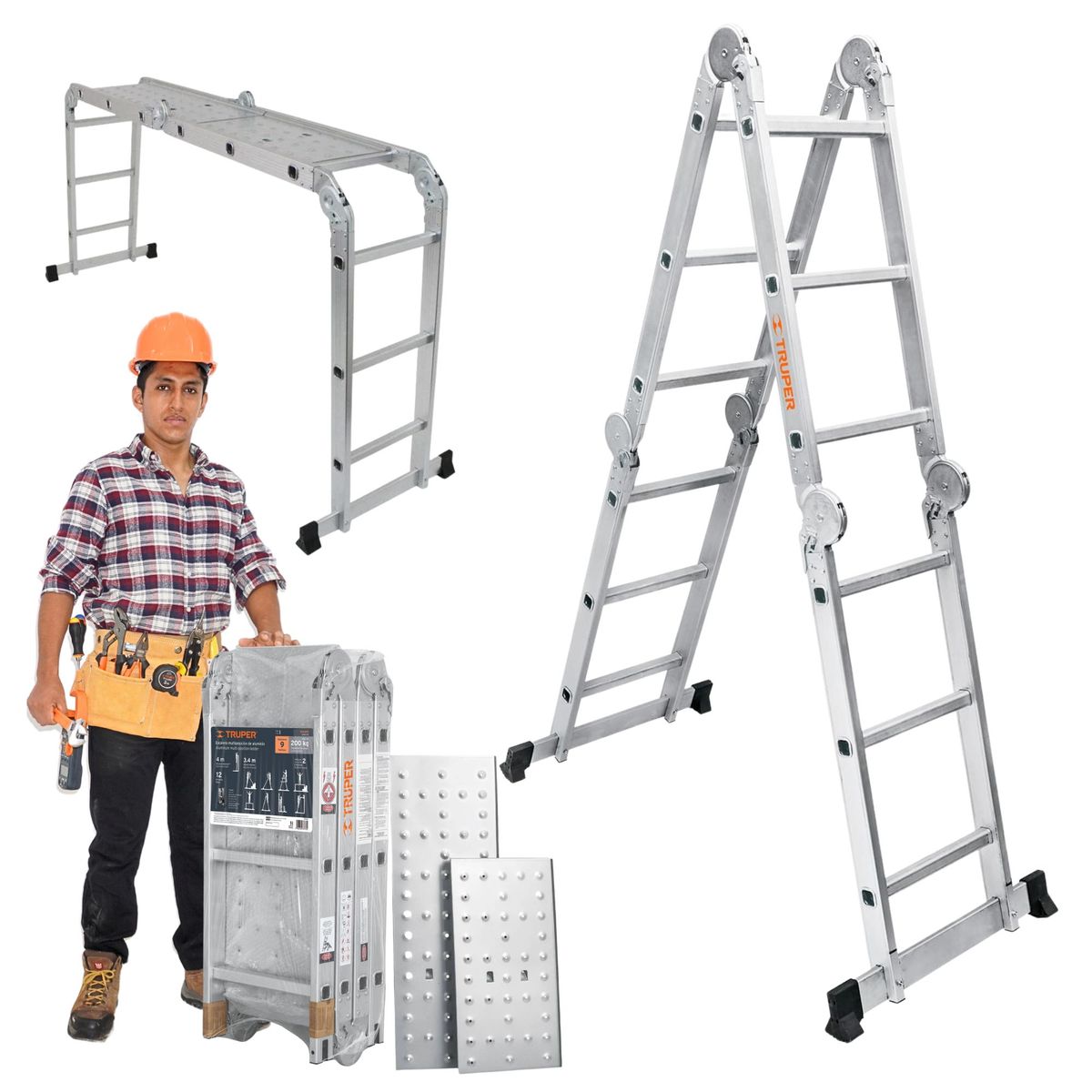 TRUPER - Escalera multiposición 12 peldaños articulada soporta 150kg, Truper