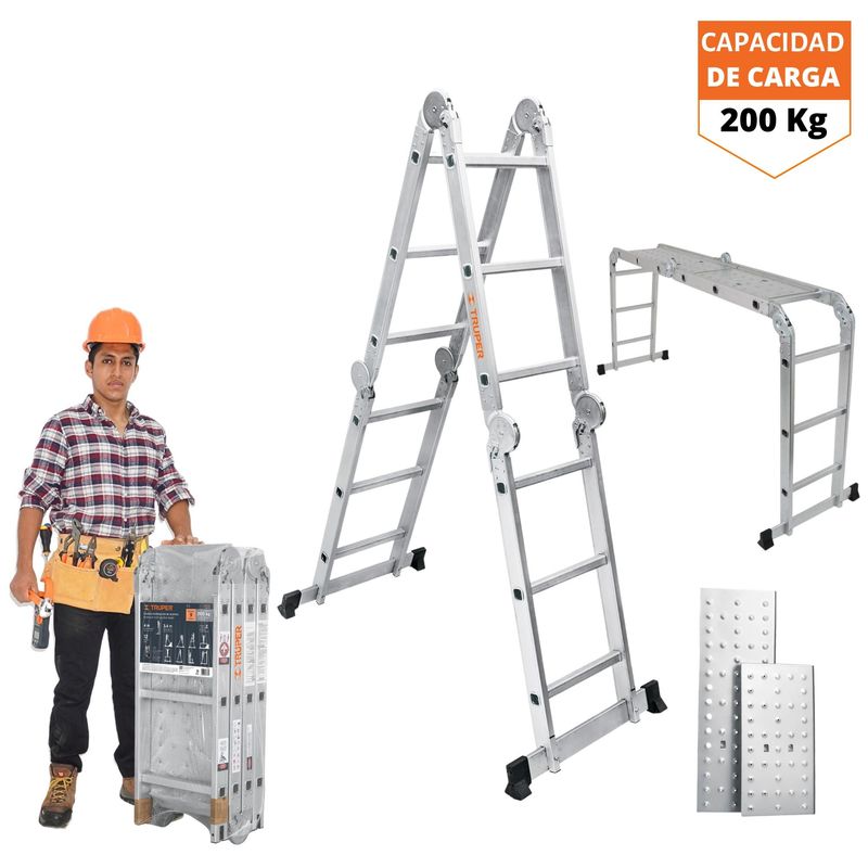 TRUPER - Escalera multiposición 12 peldaños articulada soporta 200kg, Truper