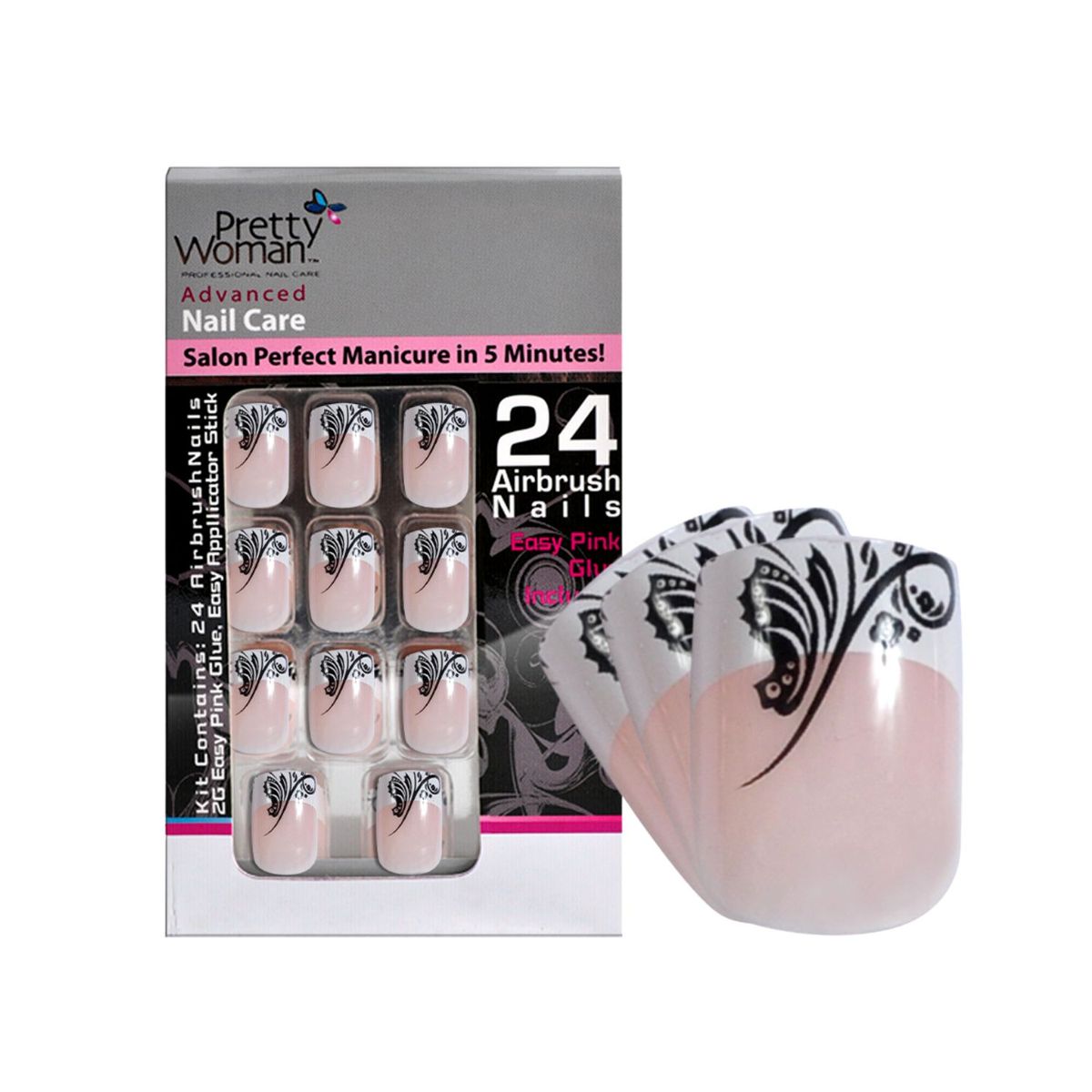 PRETTY WOMAN - Pretty Woman Uñas Plasticas Acrilicas Set Francesa C Diseño