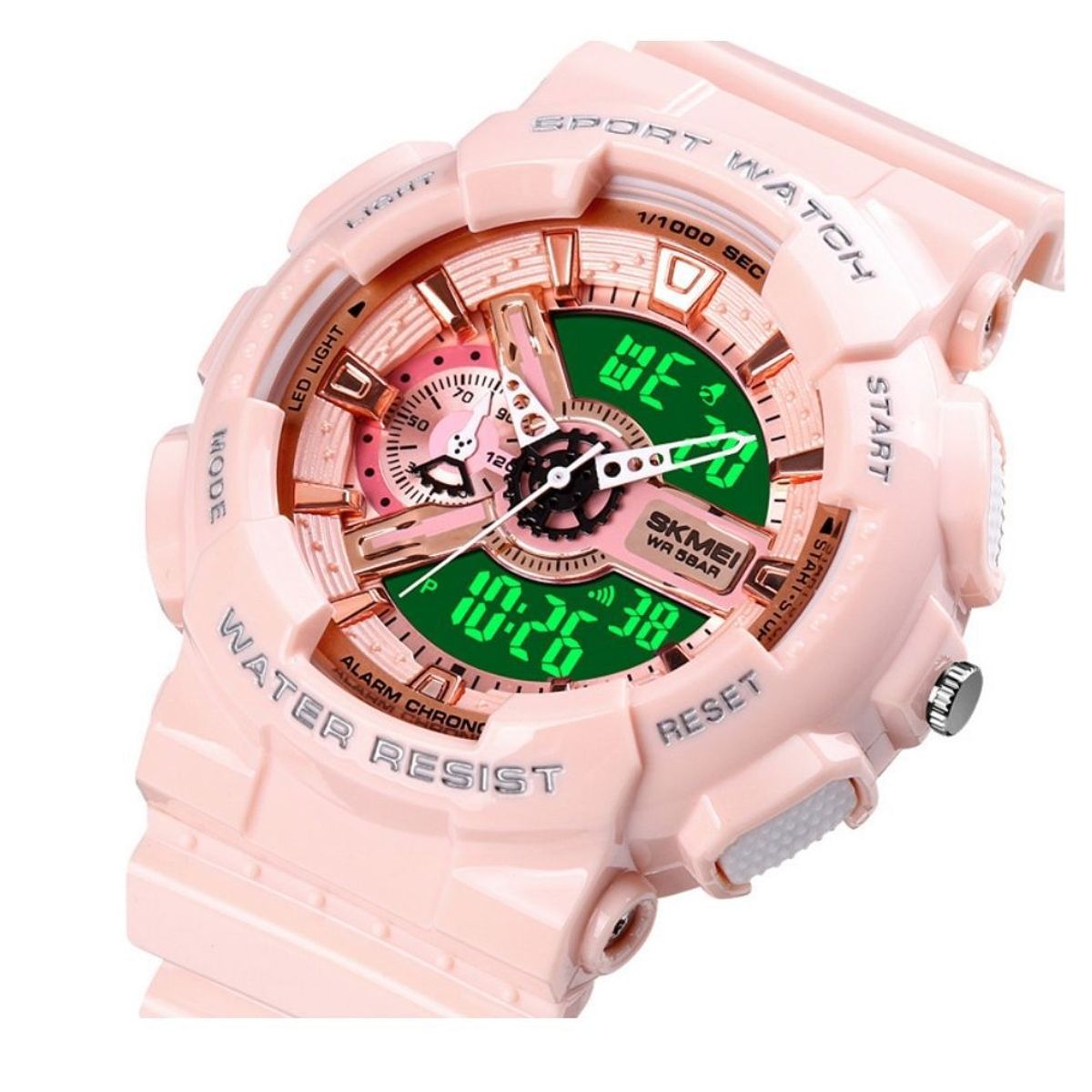 SKMEI - Reloj Skmei 1688 Deportivo 5 atm Dual Time Rosado