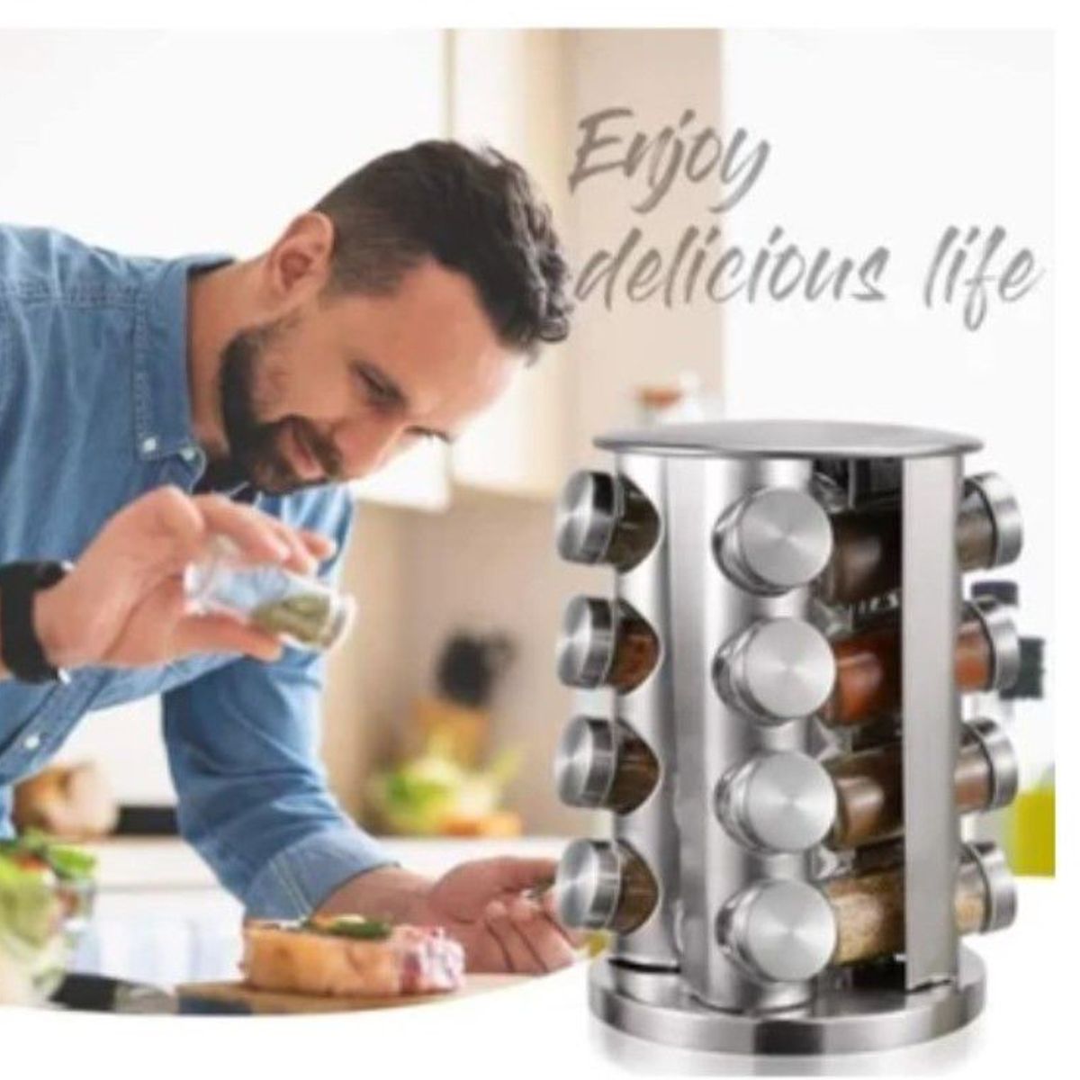 GENERICO - ORGANIZADOR CONDIMENTERO GIRATORIO DE 16 PCS-ACERO de calidad