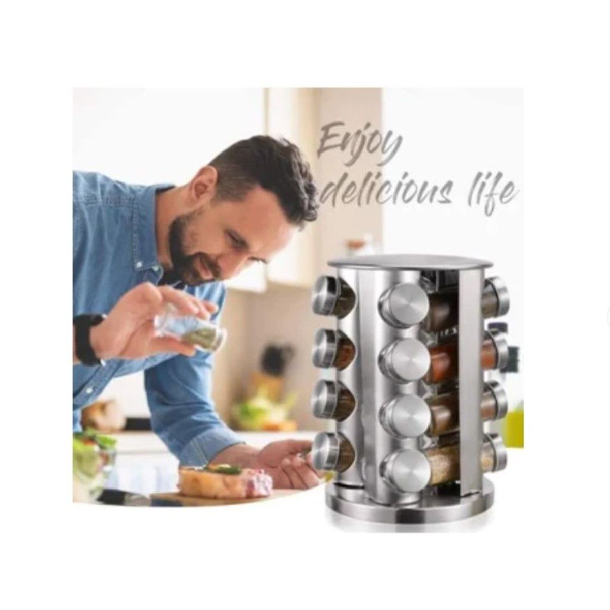 GENERICO - ORGANIZADOR CONDIMENTERO GIRATORIO DE 16 PCS-ACERO de calidad