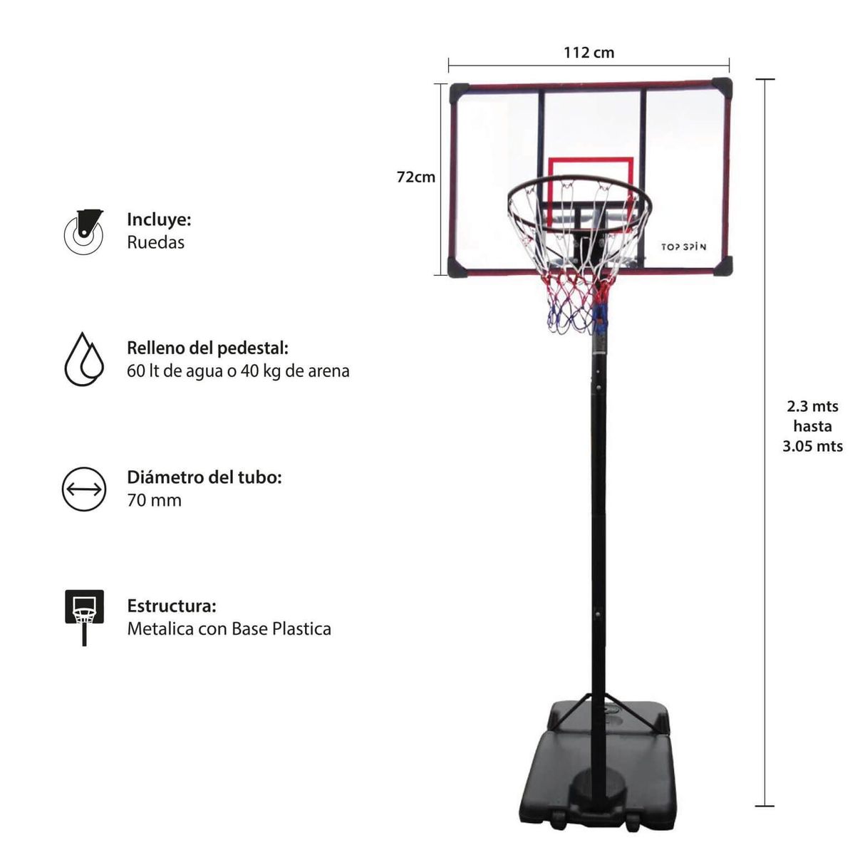 TOP SPIN - Aro - Pedestal de Basketball A750 Elite Easy