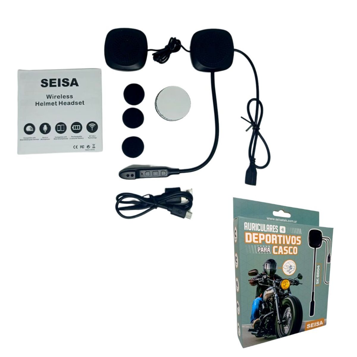 SEISA - Audífonos Bluetooth Con Micrófono Para Casco Recargable Motos