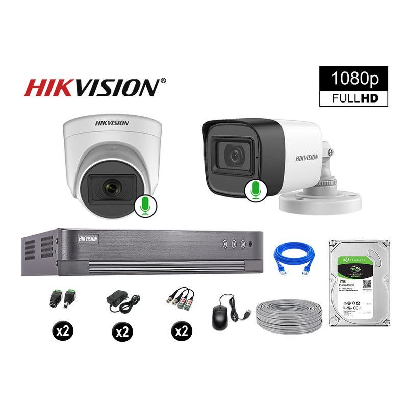 HIKVISION - CÁMARAS DE SEGURIDAD KIT 2 FULL HD 2 CAMARA CON AUDIO VIGILANCIA 1TB