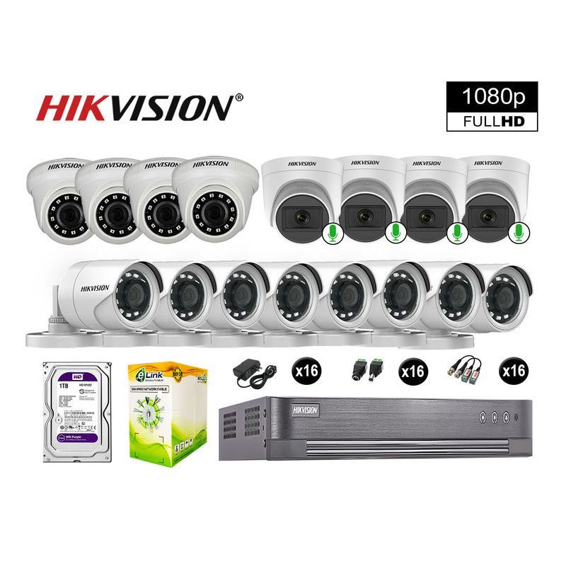 HIKVISION - CÁMARAS SEGURIDAD KIT 16 FULL HD 04 CAMARA CON AUDIO VIGILANCIA 1TB