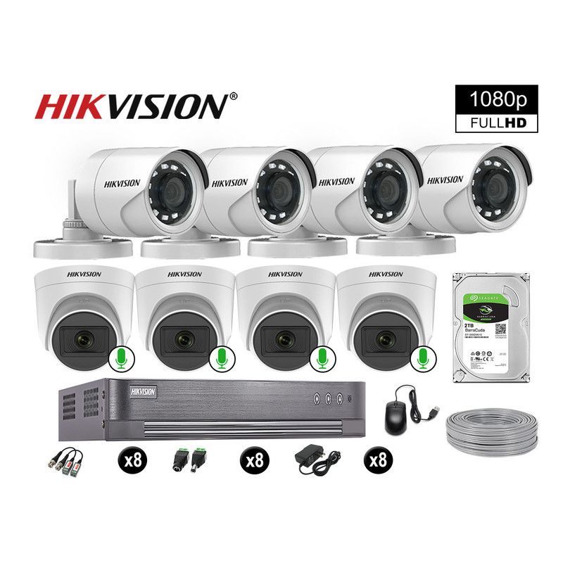 HIKVISION - CÁMARAS DE SEGURIDAD KIT 8 FULL HD 04 CAMARA CON AUDIO VIGILANCIA 2TB