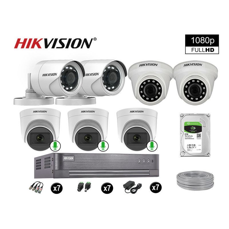 HIKVISION - CÁMARAS DE SEGURIDAD KIT 7 FULL HD 03 CAMARA CON AUDIO VIGILANCIA 2TB