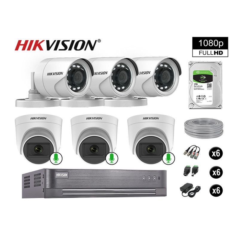 HIKVISION - CÁMARAS DE SEGURIDAD KIT 6 FULL HD 03 CAMARA CON AUDIO VIGILANCIA 1TB